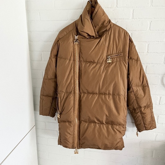 DSQUARED Down Women’s Parks Jacket Puffer Tan Gold Bronze Luxury S Oversized - Picture 2 of 16